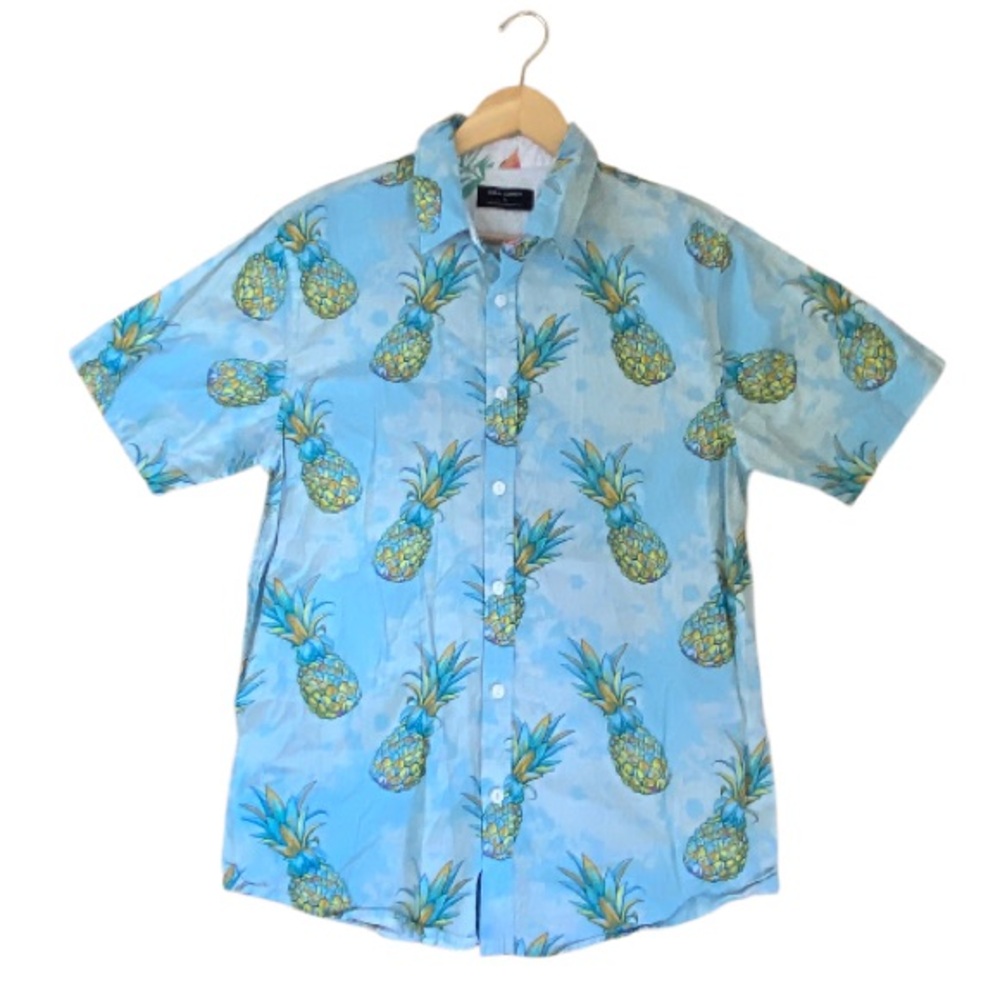 OCEAN CURRENT Cloudy Sky Pineapple Tropical Short-Sleeve Men’s Shirt Size M